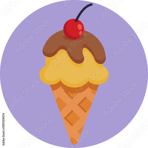 A simple ice cream cone with a rounded scoop on top, symbolizing joy, treats, and carefree moments.