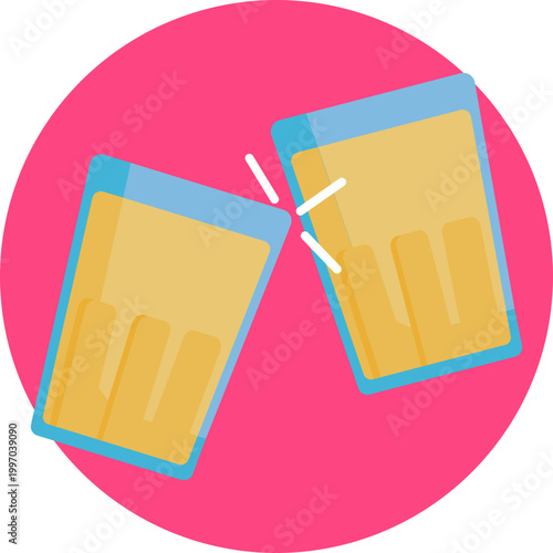 A simple icon showing two glasses tilted toward each other, touching at the top to represent celebration, joy, and shared happiness.