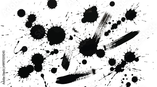 Black Ink Splatter Background with Paint Drips and Abstract Brush Strokes.eps