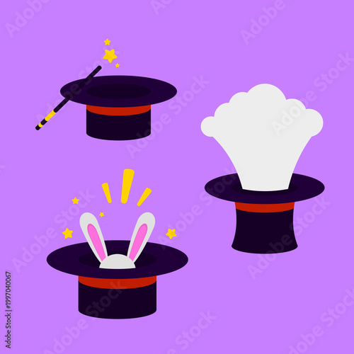 Fotografía magic hat and wand vector illustration