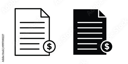 Invoice icon on white background editable stroke and solid flat.