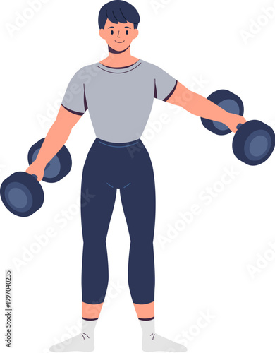 Man holds dumbbells with two hands