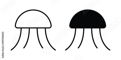 Jellyfish icon on white background editable stroke and solid flat.