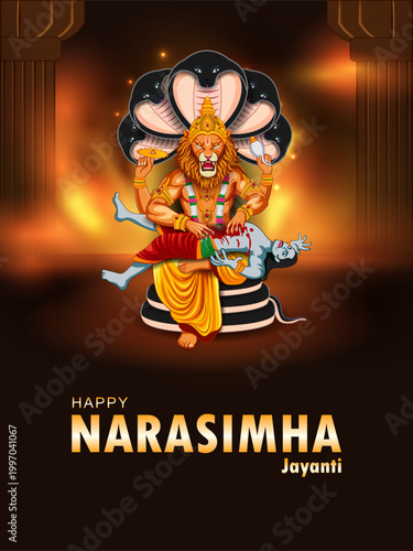vector illustration of Lord Narasimha, the fourth avatar of Lord Vishnu Dashavatara
