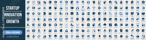 Startup, innovation and growth icon collection in colored style. Set of startup, innovation, development, technology, idea, progress, business growth and creative process icons