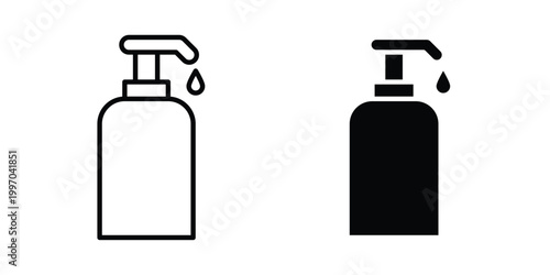 Liquid soap bottle icon on white background editable stroke and solid flat.