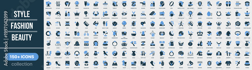 Style, fashion and beauty icon collection in colored style. Set of fashion, beauty, cosmetics, grooming, style, accessories and personal care icons
