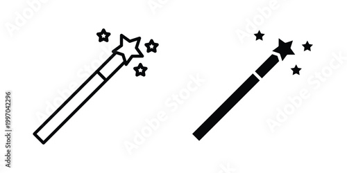 Magic wand icon on white background editable stroke and solid flat.