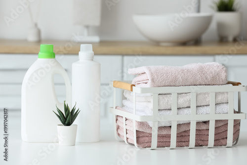 Basket with towels, laundry...