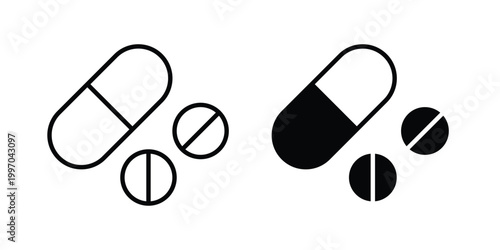 Medicine tablet icon on white background editable stroke and solid flat.