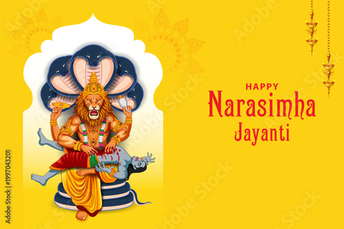 vector illustration of Lord Narasimha, the fourth avatar of Lord Vishnu Dashavatara
