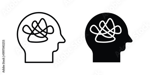 Mental disorder icon on white background editable stroke and solid flat.
