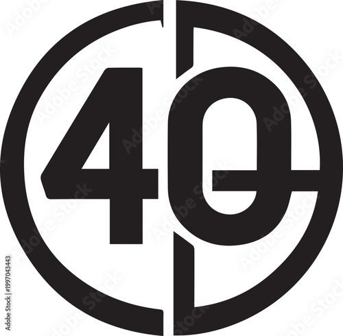 Split circle with numbers four and C Vector