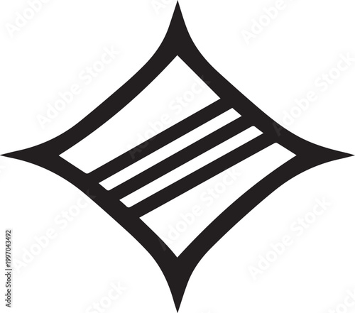 Minimalist diamond shape with three horizontal white stripes icon Vector