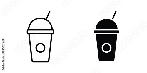 Milk shake icon on white background editable stroke and solid flat.