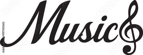 Elegant cursive music logo with treble clef Vector