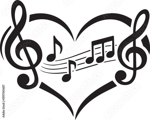 Music notes shaped like a heart with treble clef symbols Vector