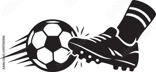 Soccer ball being kicked by a black and white striped foot Vector