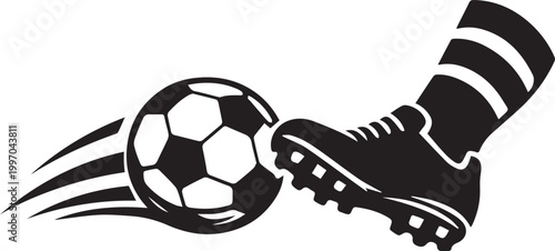 Soccer ball kicked by striped sports shoe Vector