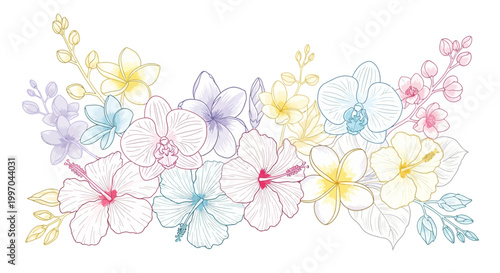 Colorful flowers in pastel hues arrangement.