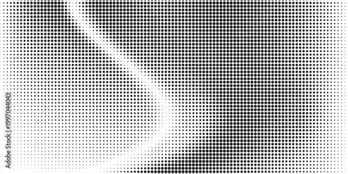 Grunge halftone gradient background. Faded grit noise texture. White and black sand wallpaper. Retro pixelated backdrop. Anime or manga style comic overlay. Vector graphic design textured template