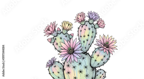 Colorful Prickly Pear Cactus Flowers Blooming.
