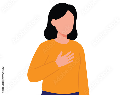 Woman with Chest Pain. Includes Heart Attack, Breath, Medical, Health, Sickness, Asthma, Stroke, and Symptom. Professional Flat Vector Illustration.