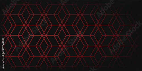 Abstract dark hexagon pattern on red neon background technology style. Modern futuristic geometric shape web banner design. You can use for cover template, poster, flyer, print ad. Vector illustration