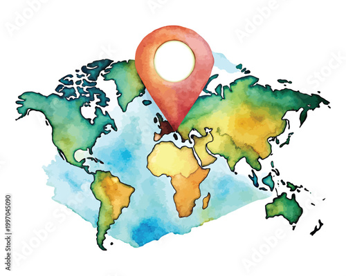 Watercolor Map Icon, Travel Navigation Clipart, vector illustration Isolated on White background