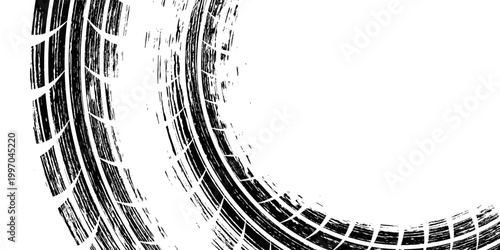 Auto tire tread grunge element. Car and motorcycle tire pattern, wheel tyre tread track vector