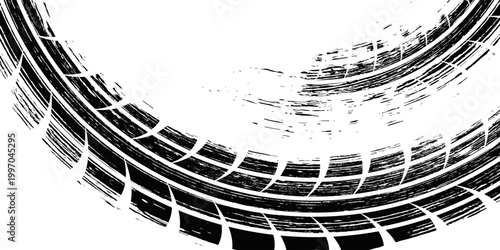 Auto tire tread grunge element. Car and motorcycle tire pattern, wheel tyre tread track vector