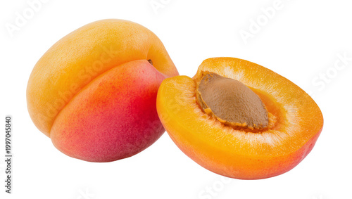 Fotografía Ripe orange apricot fruit whole and halved showing seed