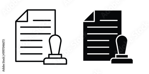 Permit icon on white background editable stroke and solid flat.