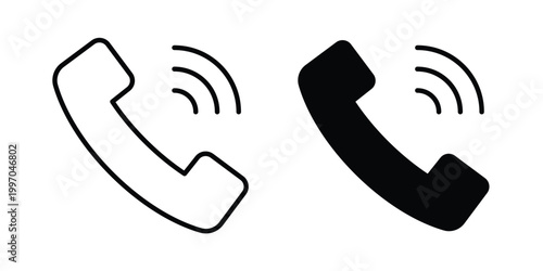 Phone call icon on white background editable stroke and solid flat.