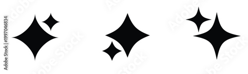 Minimal Sparkle Star Icons Set Simple Black Twinkle Shapes for Clean UI Design and Decorative Graphic Elements