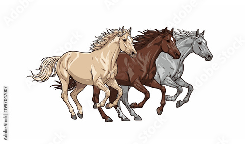 Elegant Racing Horses Vector Art with Hand Drawn Galloping Equine Animals