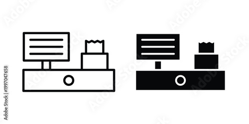 POS system icon on white background editable stroke and solid flat.