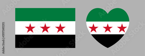 Syria country flags heart, rectangular sticker, background. New icon national flag of Syrian Arab republic. Syria flag in rectangle, heart shape button, badge, banner.