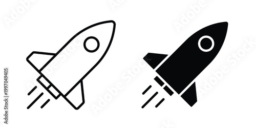 Rocket launch icon on white background editable stroke and solid flat.