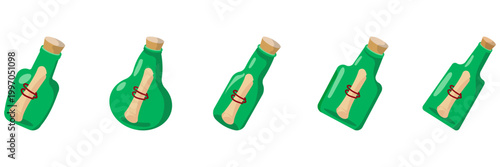 Set of Cartoon Glass Bottles with Rolled Messages Inside