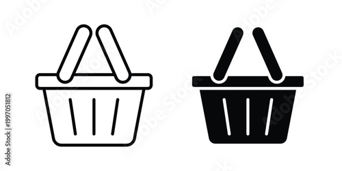 Shopping basket icon on white background editable stroke and solid flat.