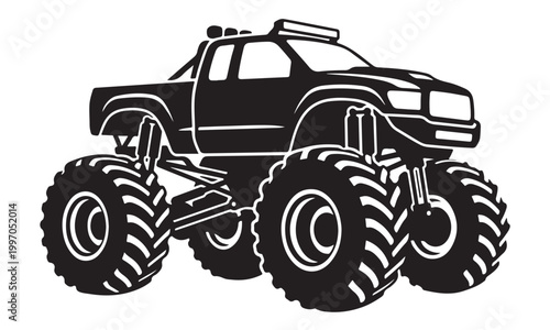 Monster truck silhouette, offroad monster truck, motorsport vehicle, vector isolated on white