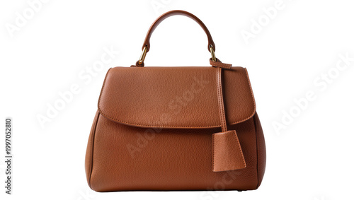 Brown leather satchel handbag with gold-tone clasp and handle