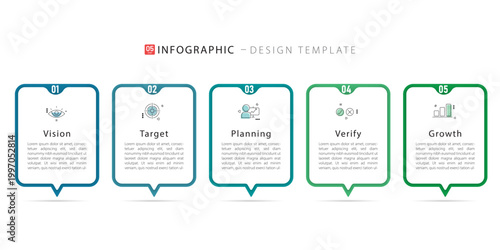 Business infographic template. 5 Step timeline journey. Process diagram, 5 options on white background, Infograph elements vector illustration.