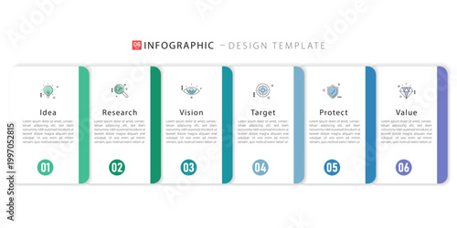 Business infographic template. 6 Step timeline journey. Process diagram, 6 options on white background, Infograph elements vector illustration.