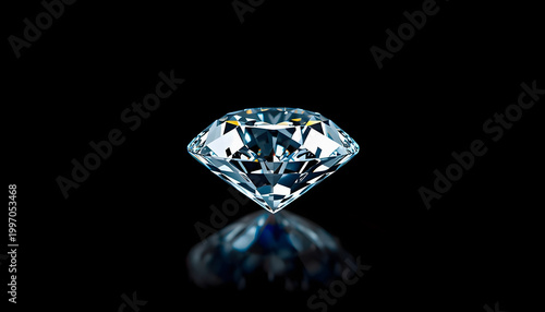 Card or small wall art print featuring a single faceted diamond on a deep black background. 