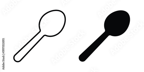 Spoon icon on white background editable stroke and solid flat.