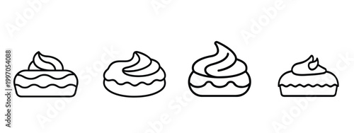Cake line icons set sweet pastry cupcake dessert bakery cream muffin sugar tasty delicious food snack donut bakery shop & more vector illustration with editable stroke.