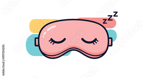 Pink sleeping eye mask with a closed lash design and zzz symbols representing rest and relaxation on a simple white background.