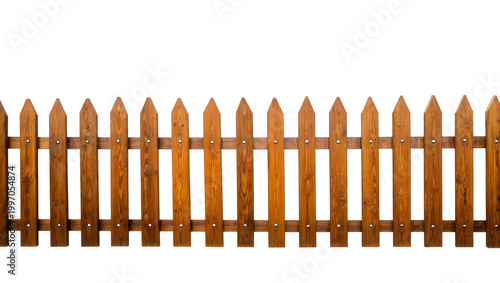 Obraz na plátně Rustic brown wooden picket fence with pointed posts and horizontal rails